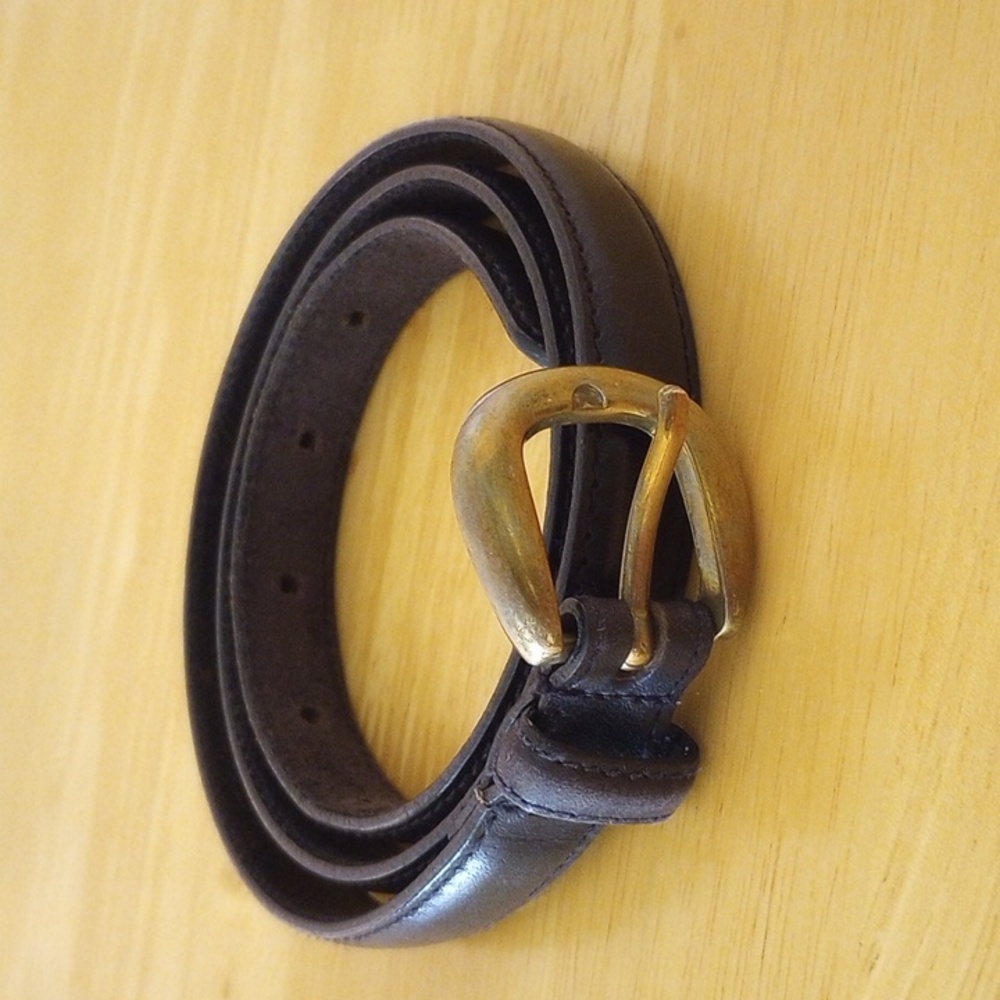 Black Leather Belt with Gold Buckle